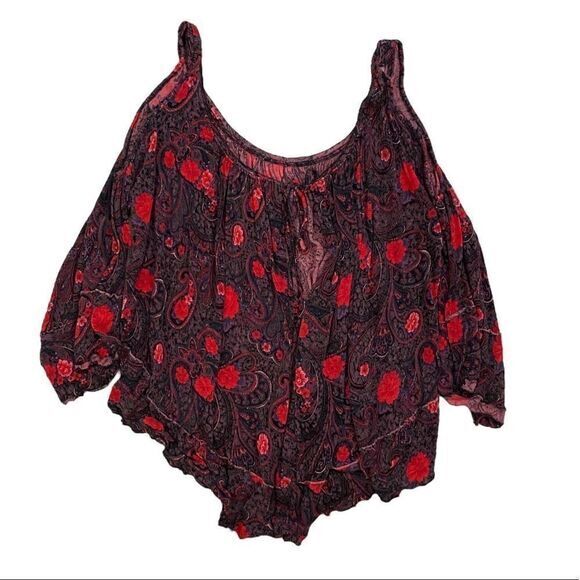 Free People Boho Paisley‎ Cold Shoulder blouse Small - Picture 1 of 7